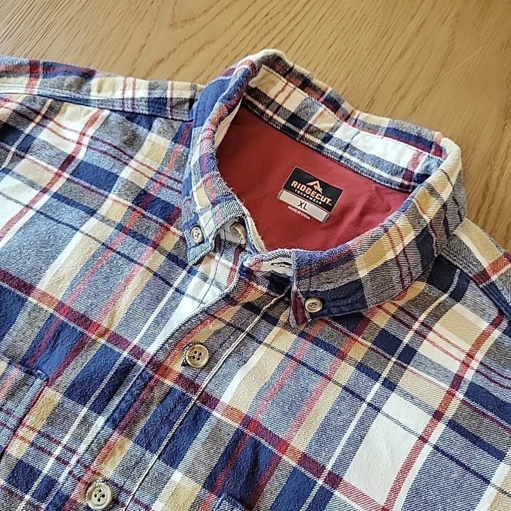 Ridgecut Toughwear Shirt Men's XL Blue Plaid Flannel Heavyweight Thick Workwear